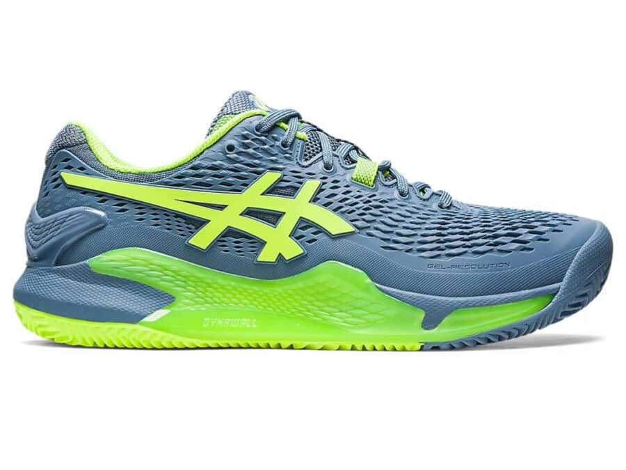 asics 1041a375 gel resolution 9 clay 400 steel blue hazard green