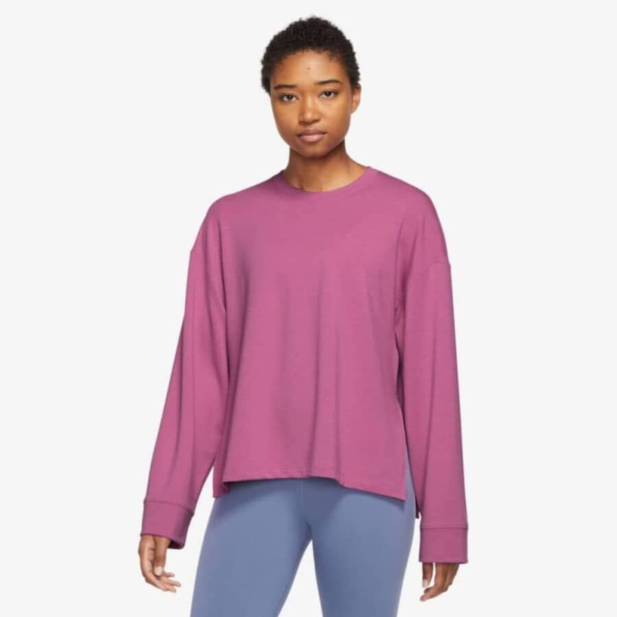 nike dm7030 yoga dri fit w sweater 665 cosmic fuchsia iron grey