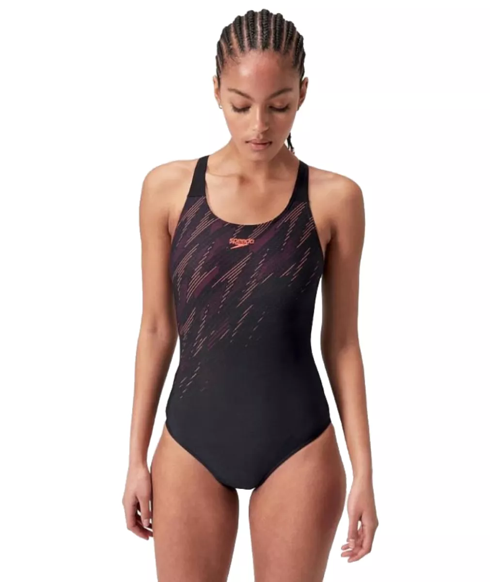 SPEEDO 08694 Women H-Boom Placem-17525 Black / Siren Red / Plum Dandy