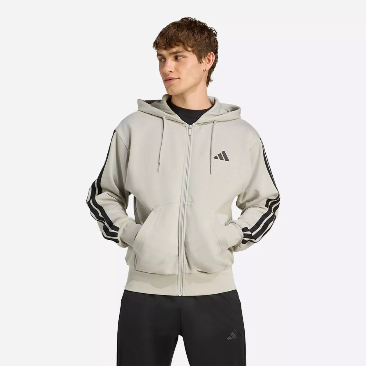 ADIDAS JX0747 3S Fleece FZ TOP-METGRY/BLACK