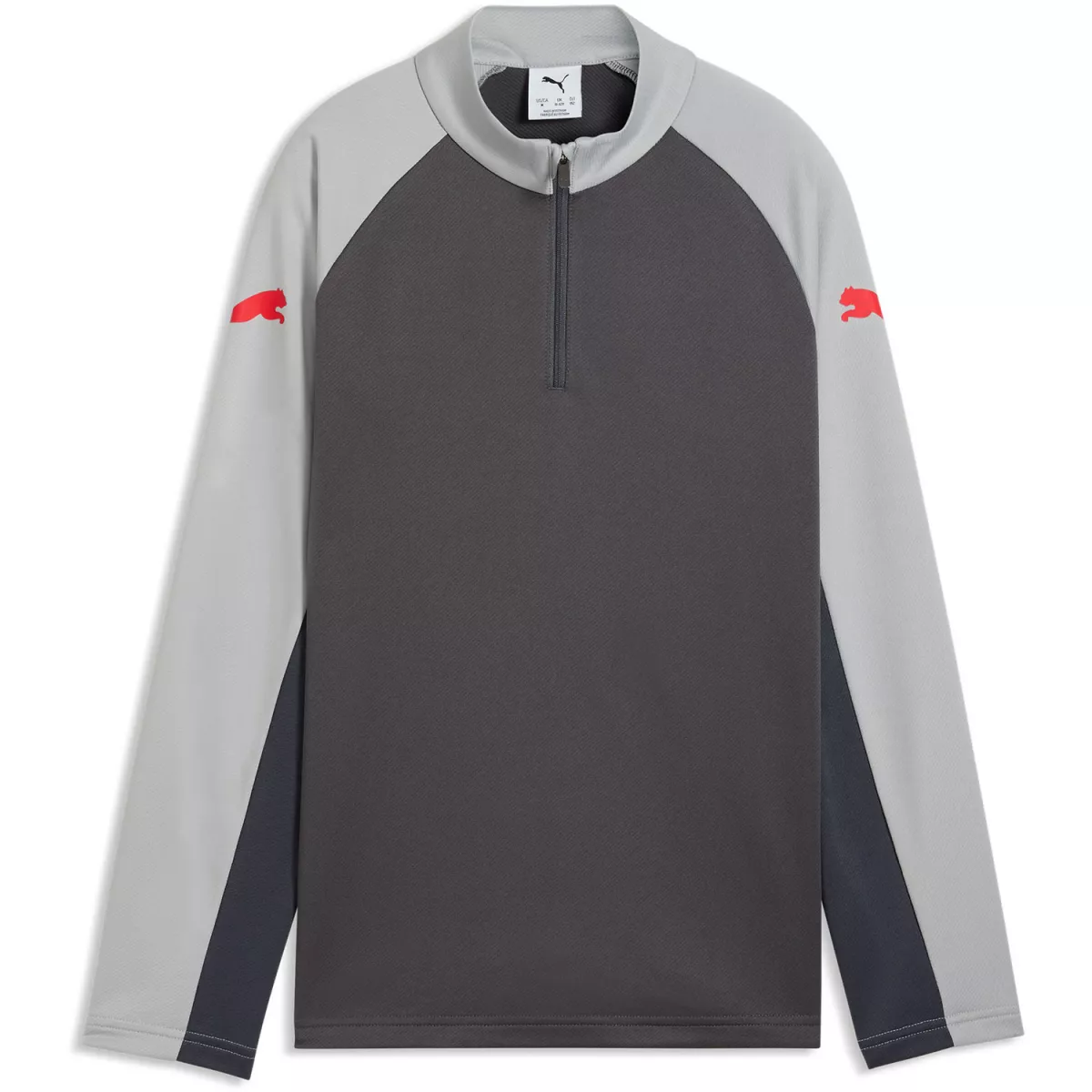 PUMA 660571 Individual 1/4 Zip Top-001 DUSKY GRAY-PUMA RED-GRAY ECHO