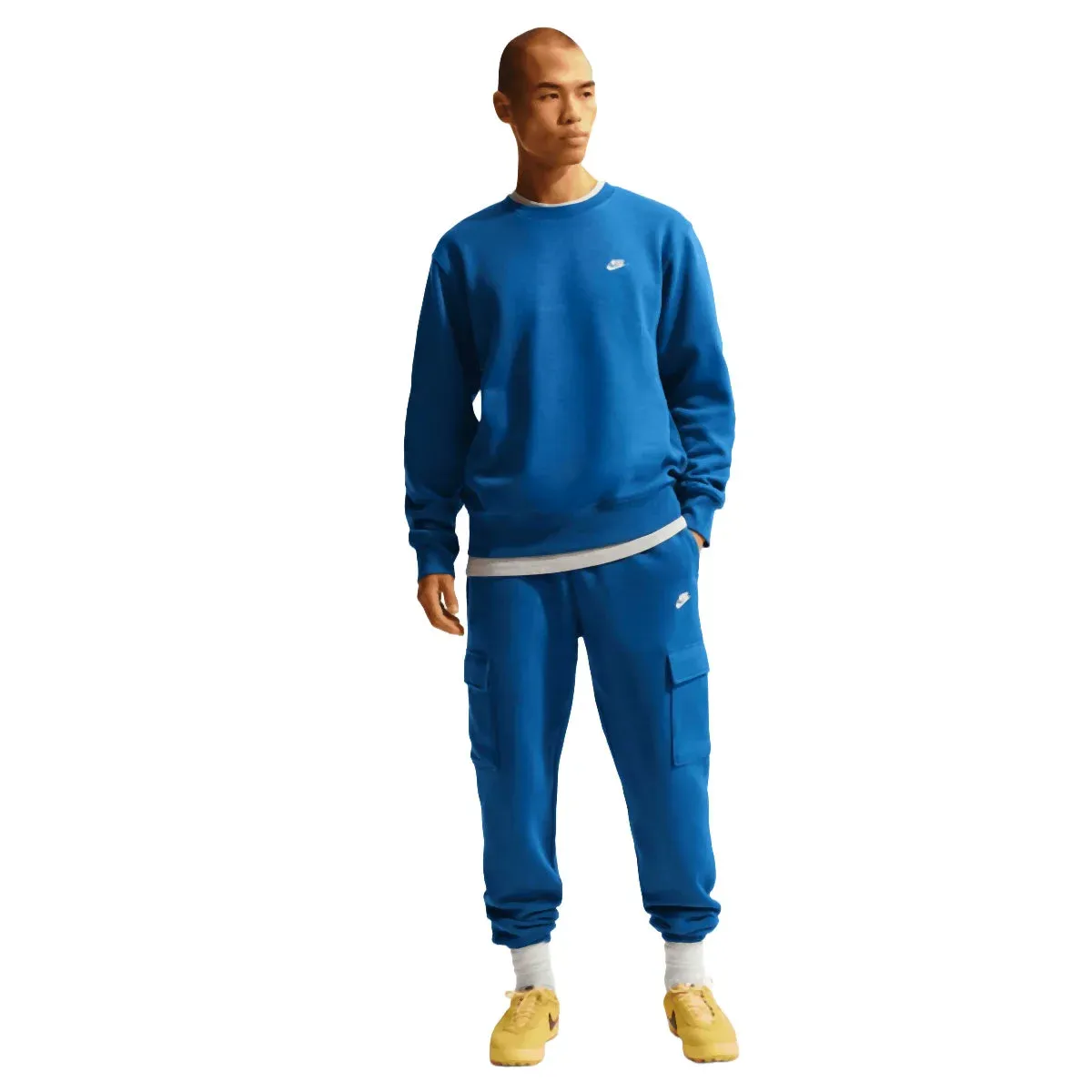NIKE FN3886 Club Men"s Fleece Crew-476 COURT BLUE/LT KHAKI