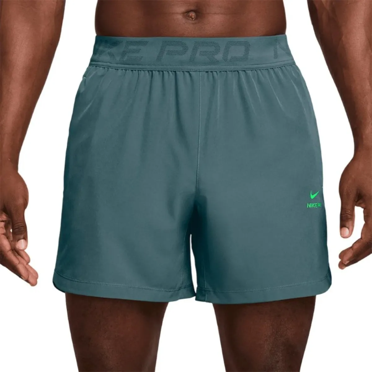 NIKE HV0411 DF 6 inch Short-382 MINERAL SLATE/GREEN STRIKE
